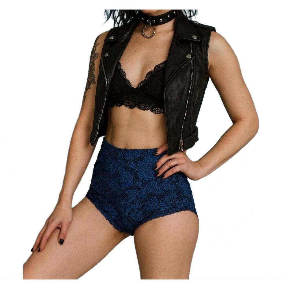 NEW RED VALENTINO floral lace high-waisted shorts in navy